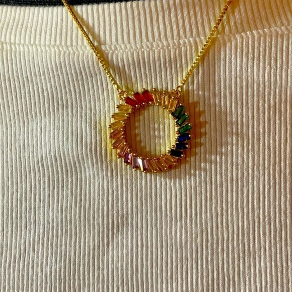 Crystal Circle Multicolor Gold Tone Necklace